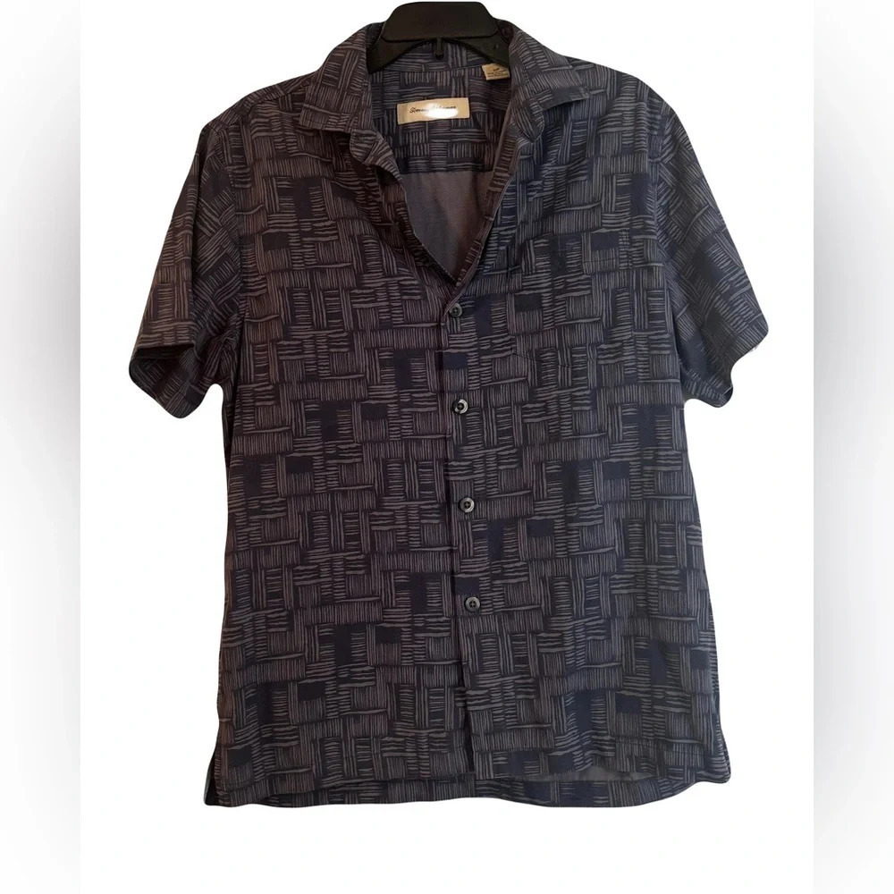 Tommy Bahama Silk Blend Steel Blue Short Sleeve Shirt - Small
